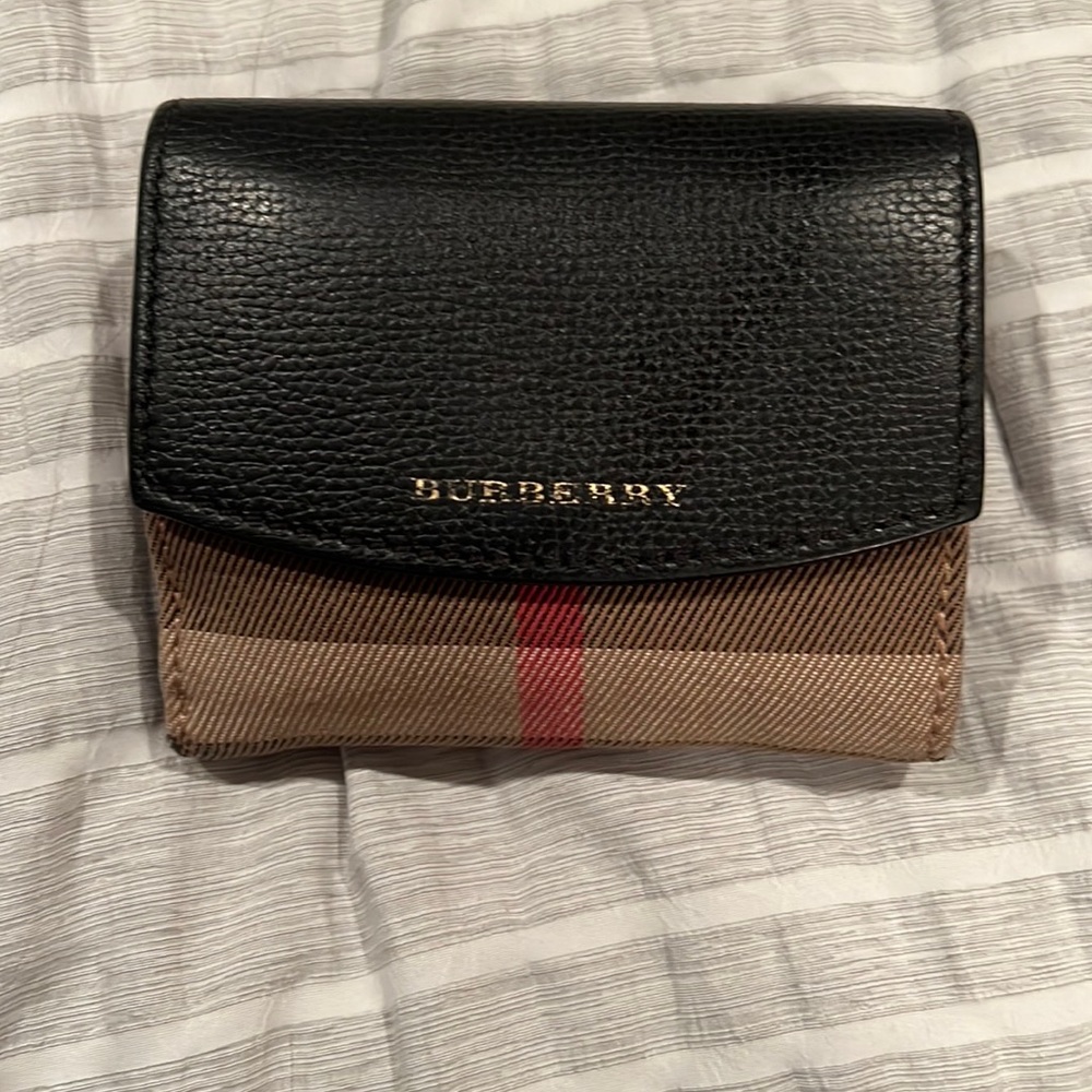 Burberry house print Check derby Canvas/ leather tri fold wallet